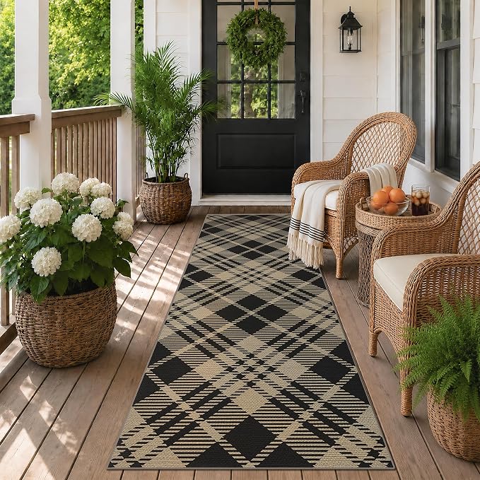 JTJ Easy Jute Geometric Outdoor Runner Rug 2x6, Washable Laundry Room Runner Rug, Indoor Outdoor Farmhouse Non Slip Rug for Kitchen, Entryway, Patio, Porch and Living Room