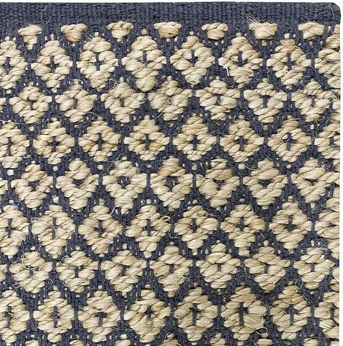THE BEER VALLEY Jute Cotton Dimond Kitchen Rug 2x3 Feet - Natural Grey | Small Neutral Area Door mat for Entryway, Easy Clean Outdoor Indoor Boho Entry Rugs