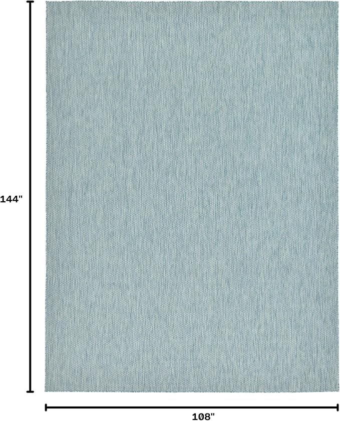 Unique Loom Collection Casual Transitional Solid Heathered Indoor/Outdoor Flatweave Area Rug (9' x 12' Rectangle, Aquamarine/Ivory)