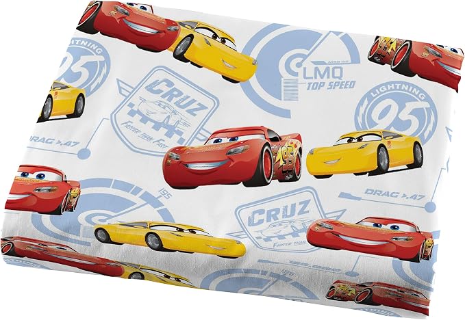 Jay Franco Kids Sheet Cartoon Set with Fitted, Flat Sheets & Pillow Cover - Ultra-Soft Bedding with Pillowcase for Room Decor, White - Cars, 3 Piece Twin