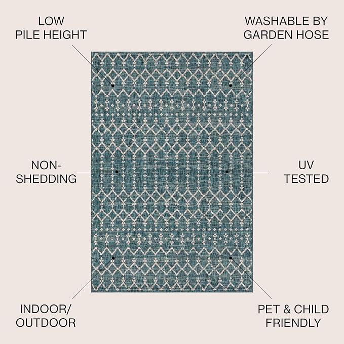 JONATHAN Y Moroccan Geometric Indoor Outdoor Area Rug 8X10 Teal/Gray, Ourika Textured Weave for Backyard, Patio, Porch, Easy-Cleaning, High Traffic, Pet-Friendly, Non-Shedding (SMB108C-8)