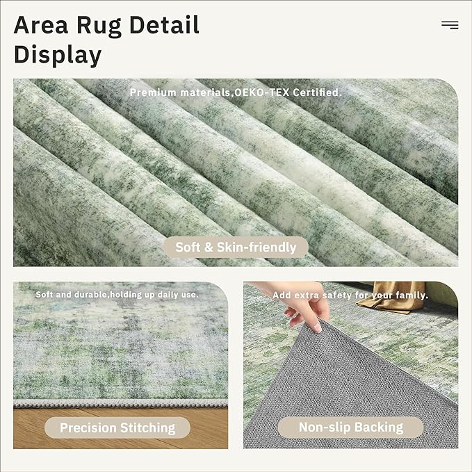 Runner Rug 2x10 Washable Non-Slip Hallway Runner Rugs for Kitchen Bathroom Laundry Room Green/Ivory Vintage Floor Carpet Runners for Hallways Entryway
