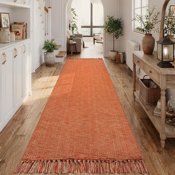 Collive Hallway Runner Rug 2.6' x 10', Farmhouse Indoor Entry Hall Carpet Washable Kitchen Rug, Modern Terracotta Hand Woven Bathroom Runner Carpet for Bedroom Porch Fall Decor