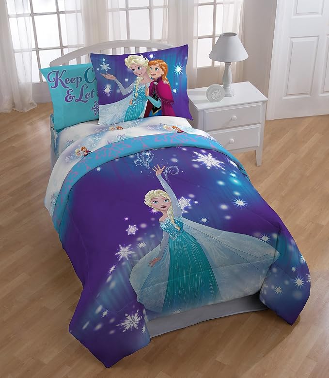Disney Frozen Elsa Full Size Comforter Set 7 Piece Kids Bedding, Purple | Anna Bed in a Bag, Comforter Sheets Shams Pillowcases, Official Brand, Soft Microfiber, Machine Washable, Girls Gift