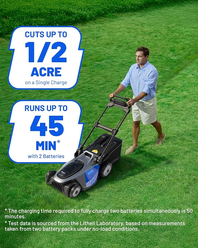 Litheli 21" Electric Lawn Mower Cordless, Self-Propelled Electric Mower with 40V Brushless Motor, Battery Powered Lawn Mower 2×8.0Ah Batteries and Rapid Charger Included