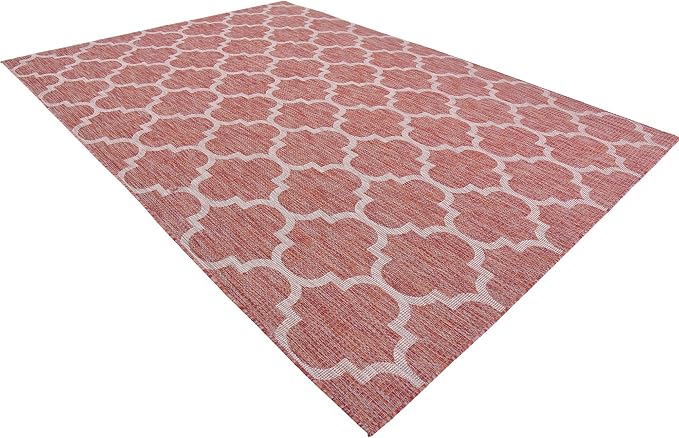 Unique Loom Outdoor Trellis Collection Area Rug (8' x 11' 4" Rectangle, Rust Red/ Ivory)