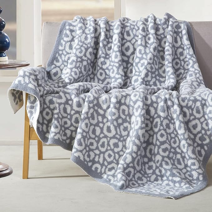 Elegant Comfort Leopard Throw Blanket, Gray Super Soft Cozy Fluffy Warm Throw Blankets for Couch, Sofa, Chair, Bed, Camping, Picnic, Travel Lightweight Bed Blanket (50" x 70")