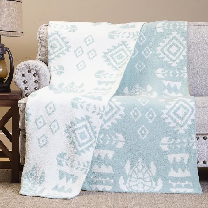 Carstens, Inc. Luxury Soft Stretchy Reversible Plush Throw Blanket, Large 50" x 60", Seaglass