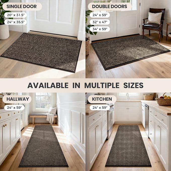 PURRUGS Dirt Trapping Door Mat 34" x 59", Non-Slip Machine Washable Entry Rug, Entrance Mat, Indoor Front Door Mat, Super Absorbent Entryway Rug for Muddy Shoes & Paws, Heathered Brown
