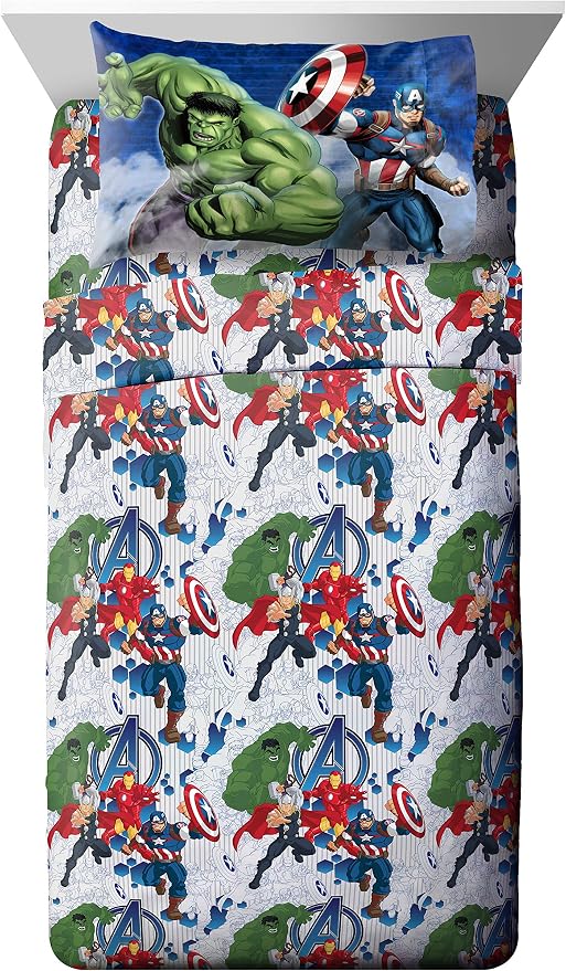 Marvel Avengers Kids Comforter Set, Full 5 Pc (Official Marvel Product) | Superhero Bed in a Bag; Captain America, Iron Man, Hulk, Thor; Reversible, Super Soft Machine Washable Microfiber