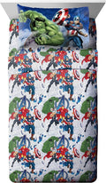 Jay Franco Kids Sheet Cartoon Set with Fitted, Flat Sheets & Pillow Cover - Ultra-Soft Bedding with Pillowcase for Room Decor, Blue - Avengers, 3 Piece Twin