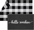 Geelin 2 Pcs 30'' x 18'' Doormat 43'' x 27.5'' Black and White Layered Rug for Front Door Mat Outside Entrance Welcome Door Mats for Indoor Outdoor Entryway Porch Decor(Hello Sunshine)
