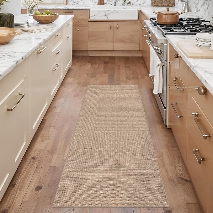 Non-Slip Jute Rug for Entryway: 2x6 Outdoor Mat - Beige Stripes | Safe Walking for Family All Day and Help with Cutting Slip Falls by 70%