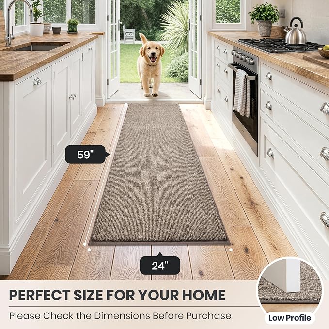 PURRUGS Dirt Trapping Door Mat 24" x 59", Non-Slip Machine Washable Entry Rug, Entrance Mat, Indoor Front Door Mat, Super Absorbent Entryway Rug for Muddy Shoes & Paws, Heathered Beige