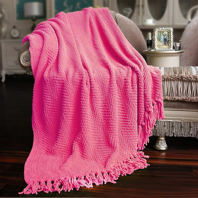 Home Soft Things Pink Throw Blanket Knitted Tweed Throw 50'' x 60'', Camellia Rose, Super Soft Cozy Warm Comfortable Breathable Throw for Living Room Chair Couch Bed Sofa Bedroom Home Décor