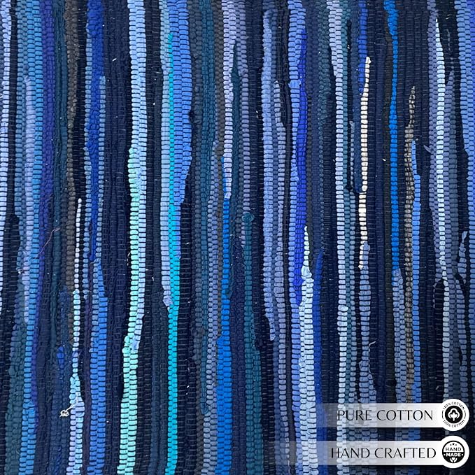 Ramanta Home Cotton Rag Rug 2'x3' - Navy, Braided Recycled Rugs for High Traffic Area, Boho Farmhouse Rug for Living Room, Kitchen, Entryway Bedroom Floor Mat - 24"x36"