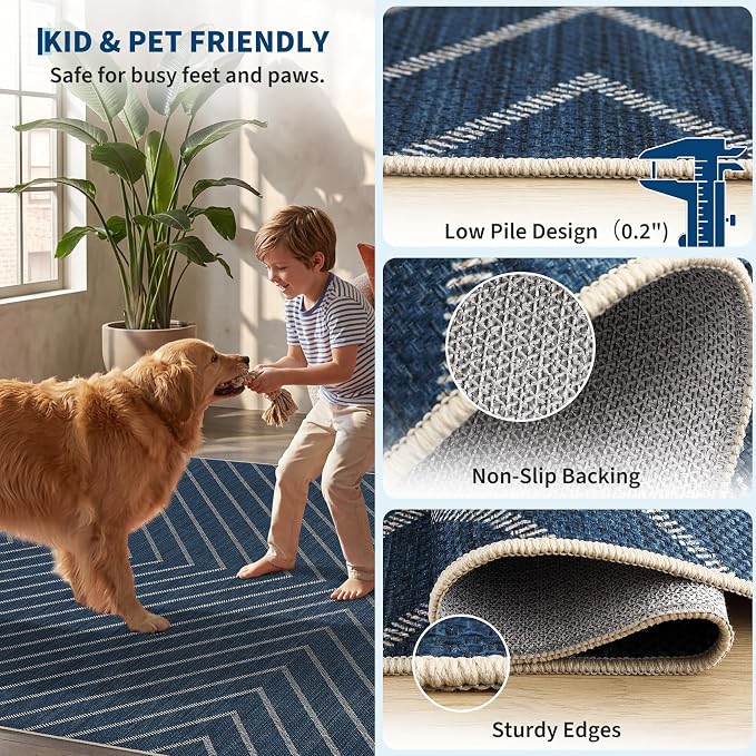 Garvee Easy Jute Rug 8x10 Washable Indoor Outdoor Rugs Non Slip Stain Resistant Modern Striped Neutral Patio Throw Carpets Green Area Rugs for Porch Kitchen Bedroom Living Room Backyard 8'x10'