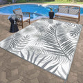 Outdoor Rug 10'x8' Waterproof for Patios Clearance, Reversible Outdoor Plastic Straw Rug Camping Carpet, Outside Floor Mats Large Area Rugs for RV,Patio,Deck,Porch,Beach,Balcony,Grey&White