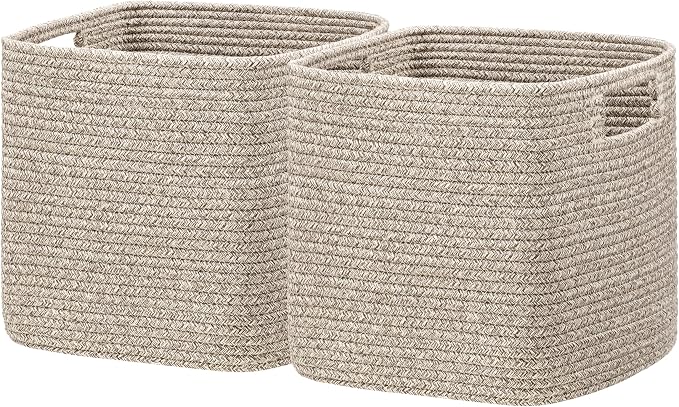 UBBCARE Storage Cubes 11 Inch, Cotton Rope Woven Baskets for Organizing, Cube Storage Bin for Baby Nursery, 2-Pack Square Toy Storage Baskets for Shleves Organizer, Closet, Kidsroom, All Browm
