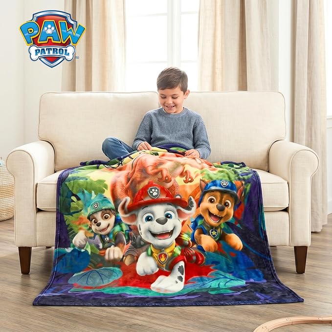 Paw Patrol Dino Movie Throw Blanket 60 in x 46 in – Soft Cozy Plush for Couch, Bed & Travel, Collectible Gift (Officially Licensed Product) by Franco