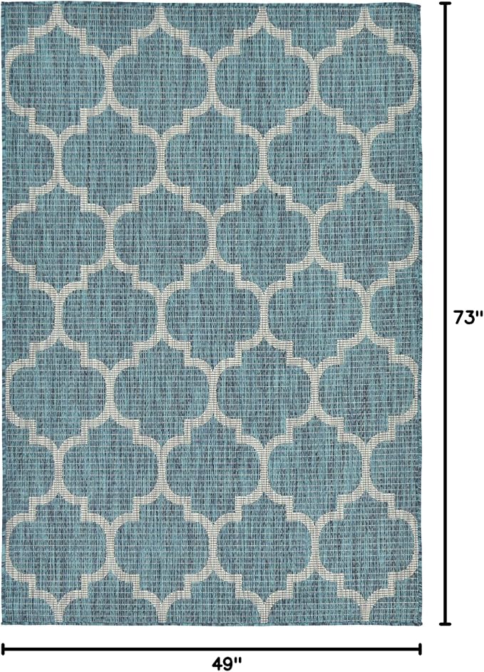 Unique Loom Outdoor Trellis Collection Area Rug (4' 1" x 6' 1" Rectangle, Teal/ Gray)