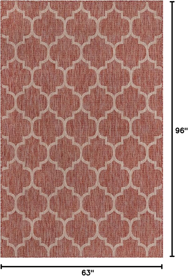 Unique Loom Outdoor Trellis Collection Area Rug (5' 3" x 8' Rectangle, Rust Red/ Ivory)