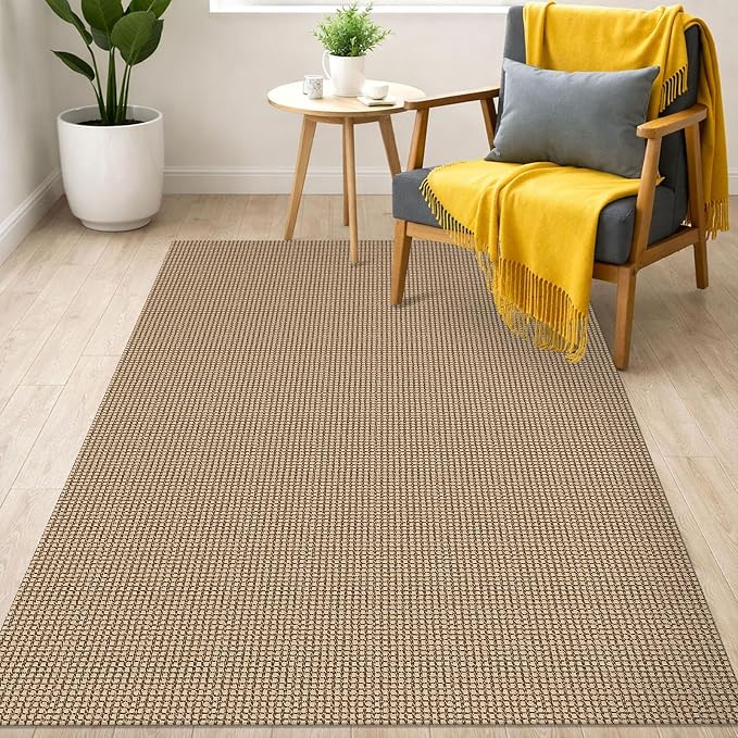 IOHOUZE Washable Area Rug 3x5 Non Slip Rubber Backed Rugs for Entryways Indoor Outdoor Doormat Woven Cotton Throw Rug Floor Carpet for Entrance Kitchen Living Room, Orange/Tan/Brown
