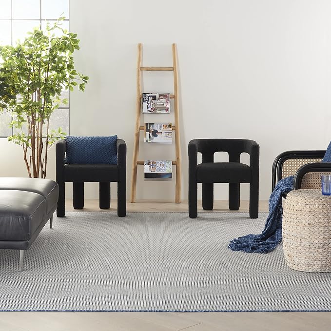 Nourison Home Courtyard Ivory Blue 9' x 12' Area Rug - Easy Clean, Non Shedding, Bed Room, Living Room, Dining Room, Kitchen (9' x 12')