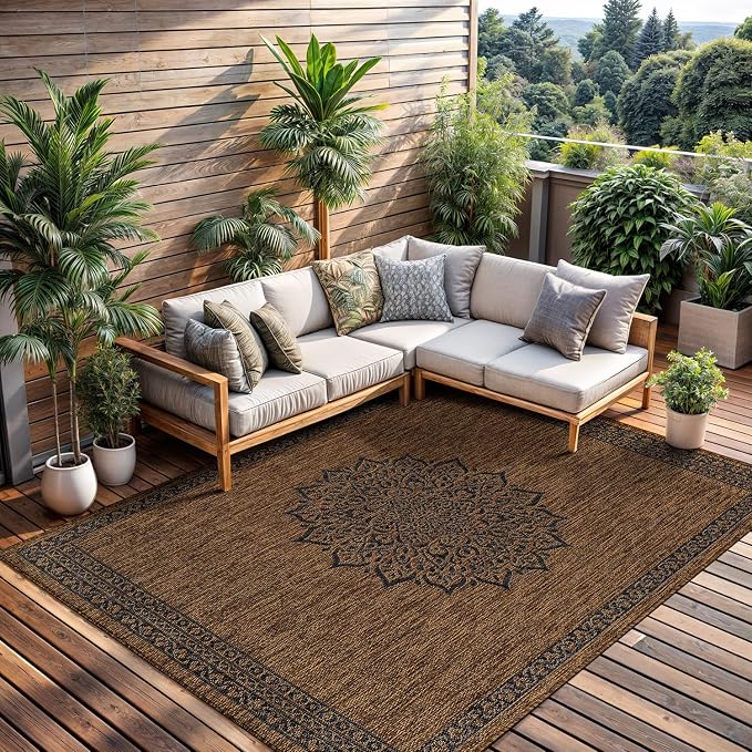 CAMILSON Outdoor Rug 6x9 Medallion Gold Modern Area Rugs for Indoor and Outdoor Patios Kitchen and Hallway Mats Washable Porch Deck Outside Carpet (Medallion Gold 6 x 9)