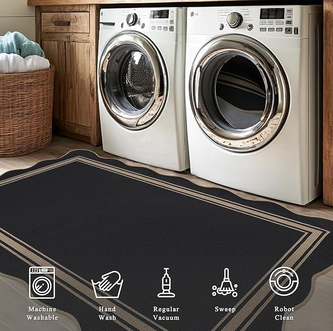 Scalloped Easy Jute 3x5 Outdoor Rug Washable Non Slip Rug for Entryway Indoor Outdoor Farmhouse Neutral Scalloped Carpet for Backyard Patio Proch Living Room