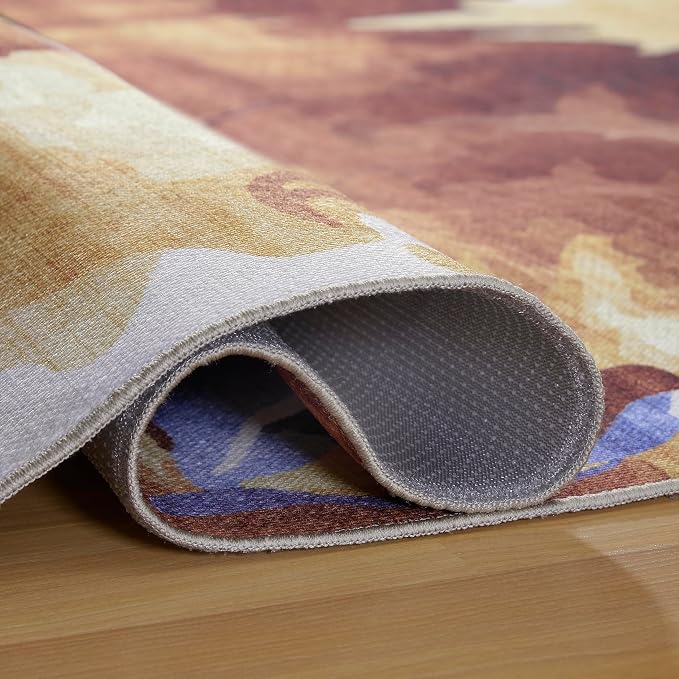 ReaLife Rugs Machine Washable Indoor Outdoor - Mat Rug Foldable Printed Thin Lightweight Cushioned Fade Resistant Patio Deck Dock Porch Pool Balcony Camping - Kai- Red Orange Blue 4' x 6'
