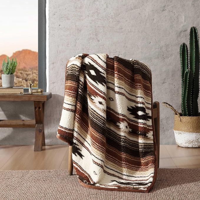 Wrangler - Faux Shearling Throw Blanket 50x60, Ultra Soft Reversible Plush Blanket for Couch, Western Style Room Decor, Cozy Throw for Sofa or Bed (Coyote Sands)