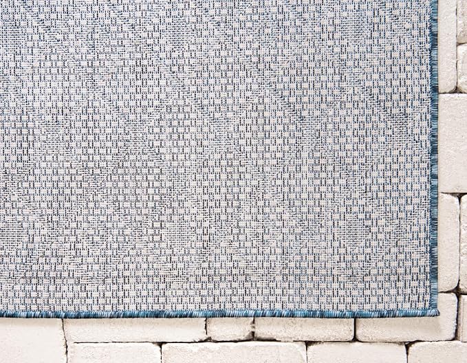Unique Loom Outdoor Trellis Collection Area Rug - Tribal Trellis (10' Square, Blue/ Ivory)