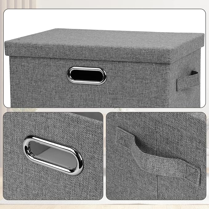 Graciadeco Medium 15" 21 Quart Collapsible Stackable Storage Bins with Lids, 1 Pack Gray Foldable Fabric Closet Storage Boxes with Lids, 4 Handles Heavy-duty Linen Cube Baskets for Bedroom | 21 Quart 1 Pack Gray1 Collapsible Stackable Linen Fabric 4 Ha...