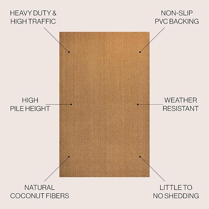 JONATHAN Y CHG100A-34 Peater Classic Casual Commerical Natural Coir Light Brown 3 ft. x 4 ft. Doormat for Entrance, Front Door, Entryway