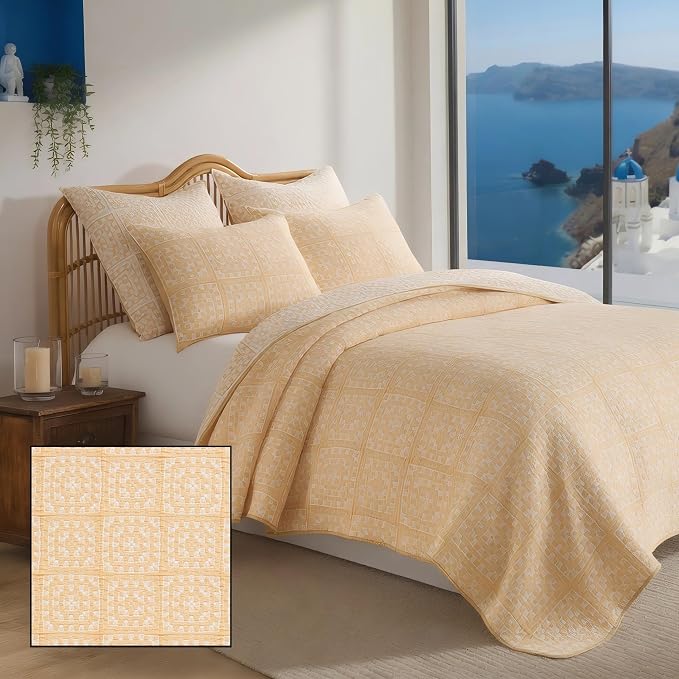 Greenland Home Fashions Granny Squares Vintage Matelassé Collection Coverlet Set, 3-Piece King/Cal King