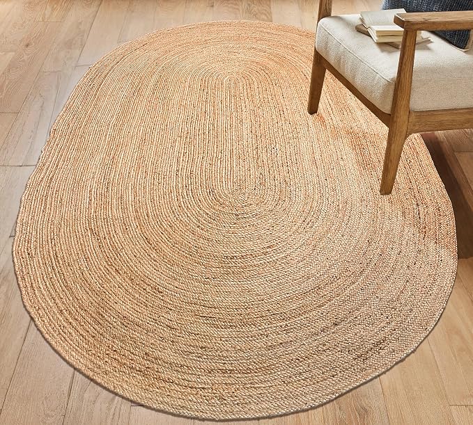 Chardin home Hand Woven Natural Jute Braided Area Rug – 5x8 Feet Oval | Vintage Boho Reversible Rug for Living Room, Bedroom, Dining Area, Entryway | Farmhouse Natural Fiber Floor Covering