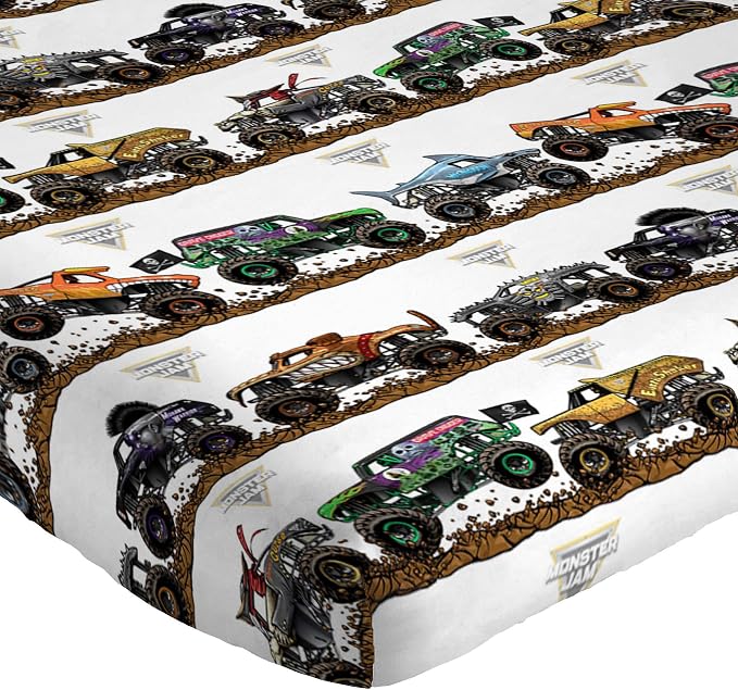 Jay Franco Kids Sheet Set with Fitted, Flat Sheets & Pillow Cover - Ultra-Soft Bedding with Pillowcase for Room Decor, Multi - Monster Jam, 3 Piece Twin
