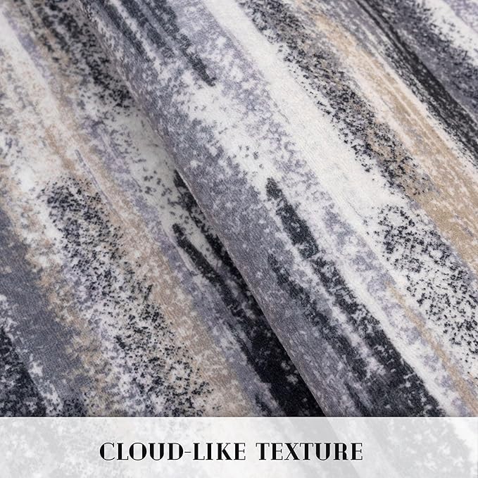 Lansny Modern Abstract Runner Rug 2x10, Grey Black Multi Washable Long Kitchen Runner Non-Slip Soft Hallway Rug Runner Thin Print Faux Wool Carpet for Entryway Bedroom Laundry Room Indoor Home Decor