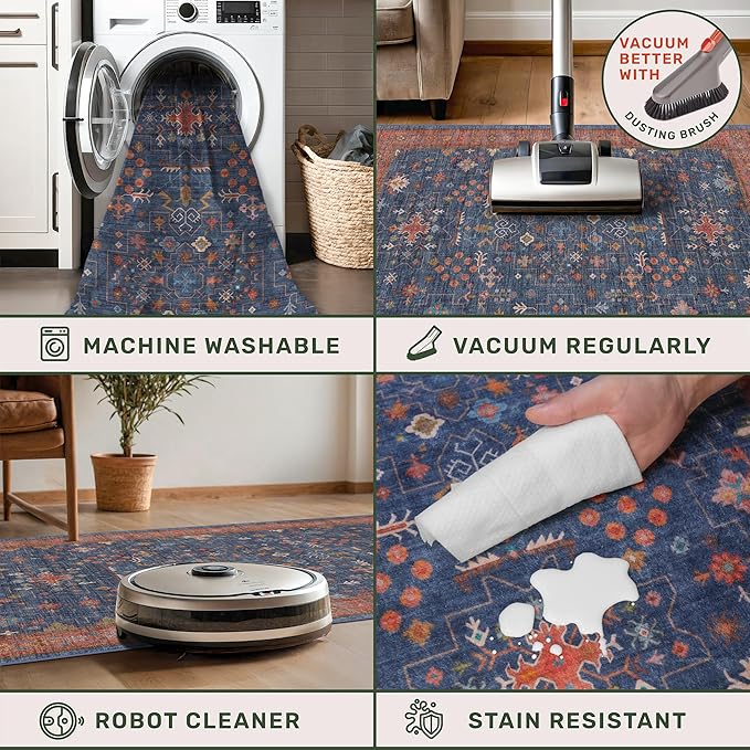 Hazo Haus Washable 2x3 Entry Rug Front Door Indoor, Farmhouse Small Area Rugs for Kitchen, Bathroom, Entrance, Non Slip Rubber Backed, Perfect for Boho Décor (2x3 Navy Blue)