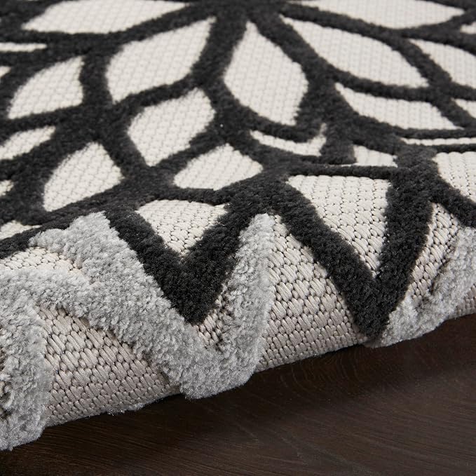 Nourison Home Aloha Indoor/Outdoor Black White 12' x 15' Area Rug, Tropical, Botanical, Easy Cleaning, Non Shedding, Bed Room, Living Room, Dining Room, Deck, Backyard, Patio (12x15)