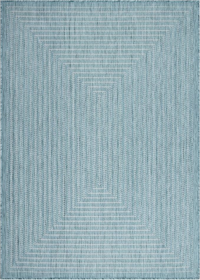 Adiva Rugs Outdoor Indoor Area Rug, Weather Resistant, Easy to Clean, Stain Resistant Floor Mat for Dining Room, Backyard, Deck, Patio (Aqua Weiss, 5' x 7')