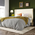 Allewie Full Size Velvet Bed Frame/Vertical Channel Tufted Wingback Headboard/Upholstered Platform Bed/Strong Wooden Slats/No Box Spring Needed/Easy Assembly/Cream White