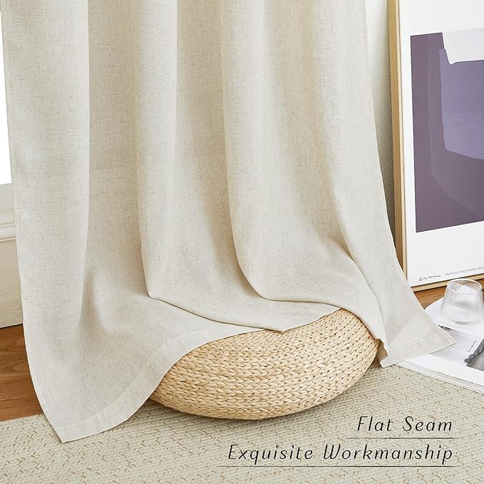 NICETOWN Natural Linen Semi Sheer Doorway Curtains, Grommet Top Thick Flax Semi Sheer Vertical Drapes Privacy Assured with Light Filtering for Bedroom/Living Room, W55 x L80, 2 Panels