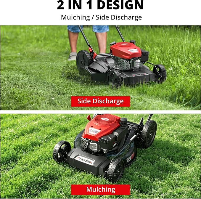 AMERISUN 21" Gas Lawn Mower with 144cc Engine, 2-in-1 Mulching & Side Discharge, 6-Position Height Adjustment, Foldable Handles for Lawn, Yard and Garden