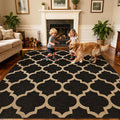 Washable 5x7 Moroccan Trellis Easy Jute Rug for Livingroom, Black Neutral Boho Outdoor Indoor Patio Large Area Rugs, Woven Ultra Thin Non Slip Carpet Mat for Backyard Kids Bedroom Classroom Playroom