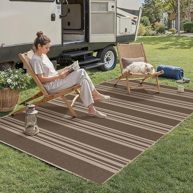 PureCozy Striped Easy Jute Rug 3x5 Brown Entryway Carpet Washable Non Slip Office Door Mat Farmhouse Neutral Non Shedding Small Indoor Outdoor Rug for Bathroom Kitchen Bedroom Living Room