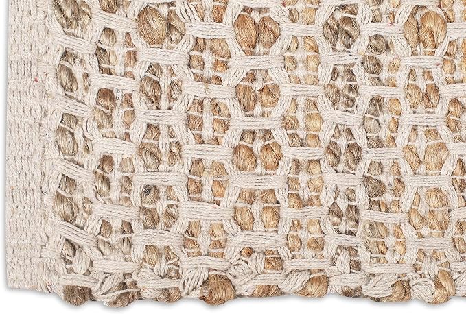 THE BEER VALLEY Jute Cotton Kitchen Rug 2x3 Feet - Natural | Small Neutral Area Door mat for Entryway, Easy Clean Outdoor Indoor Boho Entry Rugs