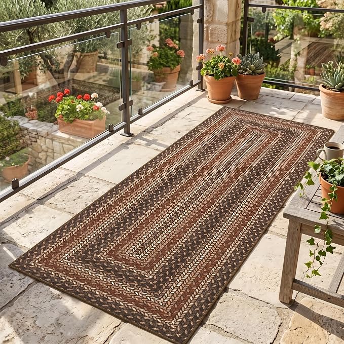 Garvee Runner Rug 2x6 Easy Jute Hallway Runner Rug Washable Non Slip Indoor Outdoor Rugs for Patio Entryway Ultra-Thin Non-Shedding Floor Mat for Laundry Bathroom Bedroom Backyard Porch Orange/Brown