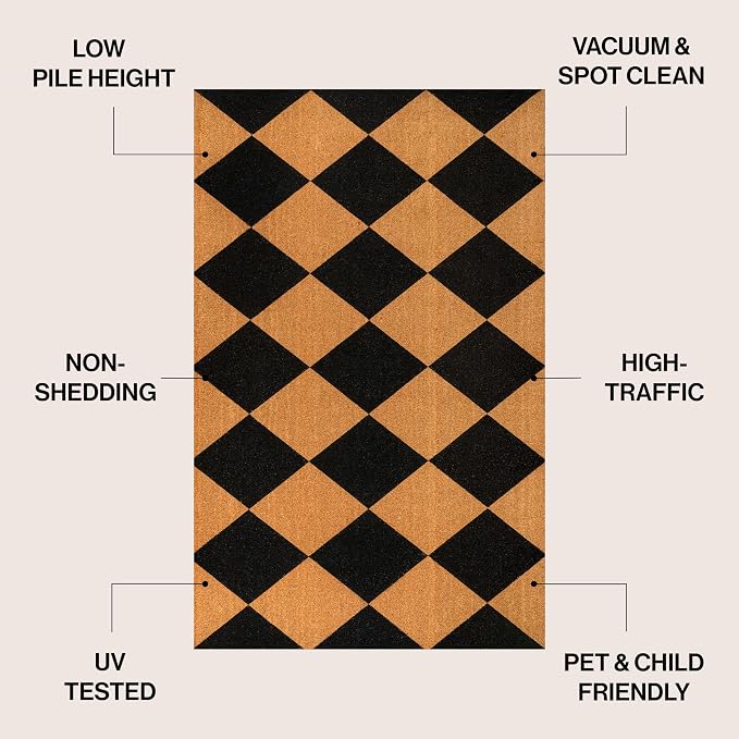 JONATHAN Y Natural Coir Indoor/Outdoor Area Rug 3X4 Natural/Black Geo, Peater Classic Casual Commerical Doormat Ideal for Door Entrance, Patio, Porch, Backyard, Garages NRF111A-34